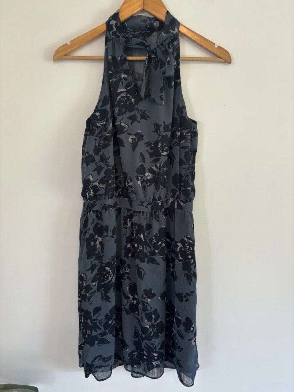 Banana Republic dress, blue floral print and a halter tie neckline, size 8